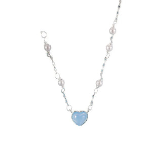 Silver Heart Love Pearl Pendant Necklace For Women