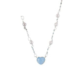 Silver Heart Love Pearl Pendant Necklace For Women