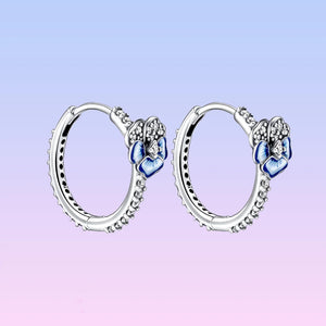 Sterling Silver Pansy Flower Hoop Earrings for Women