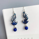 925 Silver Phoenix Drop Earrings Lapis Enamel Bird EH185