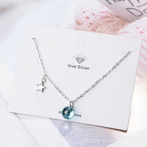 925 Silver Round Crystal Necklace Wedding Jewelry
