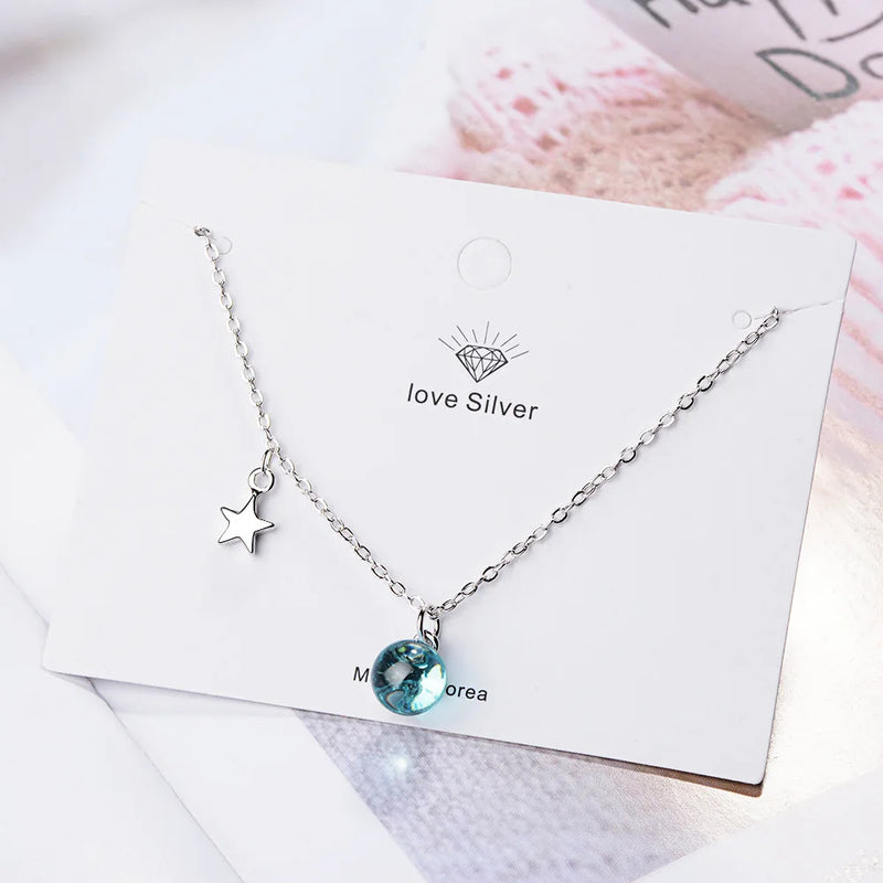 925 Silver Round Crystal Necklace Wedding Jewelry
