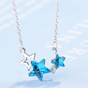925 Silver Star Crystal Pendant Necklace Party Jewelry