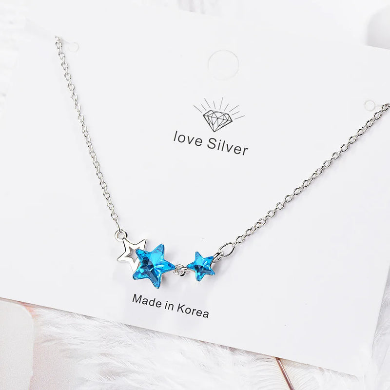 925 Silver Star Crystal Pendant Necklace Party Jewelry