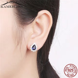 925 Silver CZ Stud Earrings for Women Mom Shimming Wedding Brincos