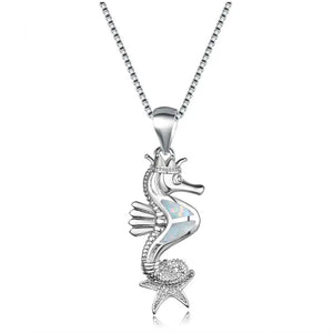 925 Silver Opal Seahorse Pendant Necklace