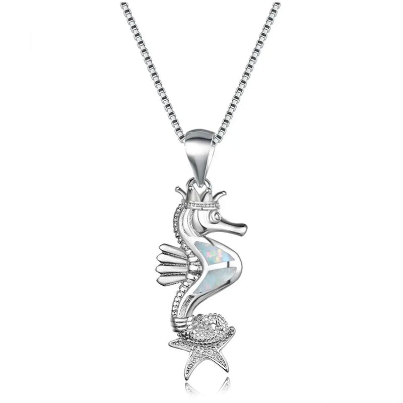 925 Silver Opal Seahorse Pendant Necklace
