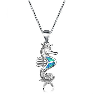 925 Silver Opal Seahorse Pendant Necklace