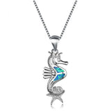 925 Silver Opal Seahorse Pendant Necklace