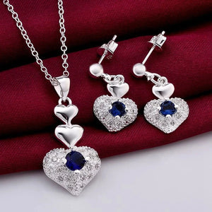 925 Silver Crystal Heart Pendant Set for Woman