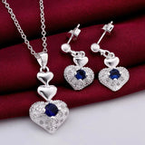 925 Silver Crystal Heart Pendant Set for Woman