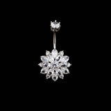 925 Silver Flower Chrysanthemum Belly Button Ring Piercing