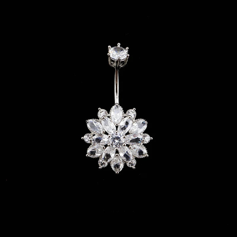 925 Silver Flower Chrysanthemum Belly Button Ring Piercing