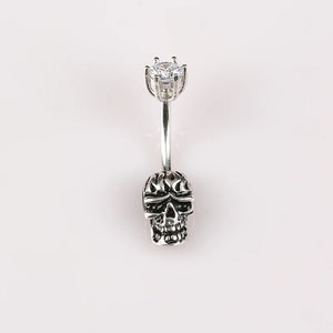 925 Sterling Silver Skull Navel Piercing Belly Button Ring