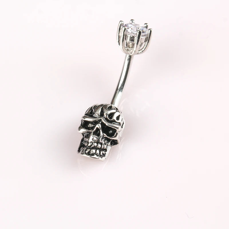 925 Sterling Silver Skull Navel Piercing Belly Button Ring
