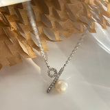 925 Silver Bohemian Symbol Chain Necklace with Pearl Initial Pendant