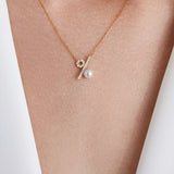925 Silver Bohemian Symbol Chain Necklace with Pearl Initial Pendant