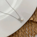 925 Silver Bohemian Symbol Chain Necklace with Pearl Initial Pendant