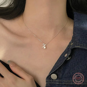 925 Silver Bohemian Symbol Chain Necklace with Pearl Initial Pendant