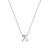 925 Silver Bohemian Symbol Chain Necklace with Pearl Initial Pendant