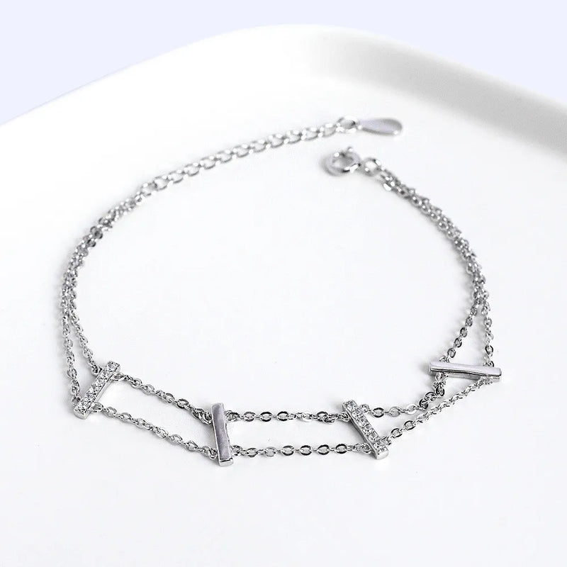 925 Silver Bohemian Crystal Double-Layer Bracelet Women Beach Surfing Jewelry