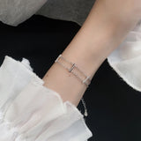 925 Silver Bohemian Crystal Double-Layer Bracelet Women Beach Surfing Jewelry