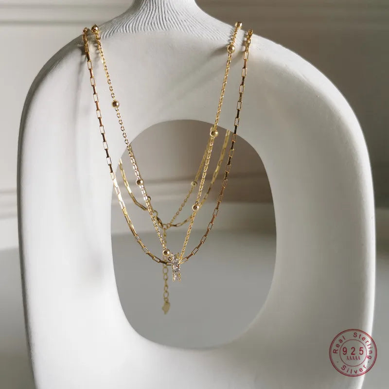 925 Silver Bohemian Multi-layer Chain Necklace Vintage 18k Jewelry Women