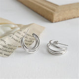 925 Silver Multi-layer Circle Stud Earrings Women Wedding Party Jewelry