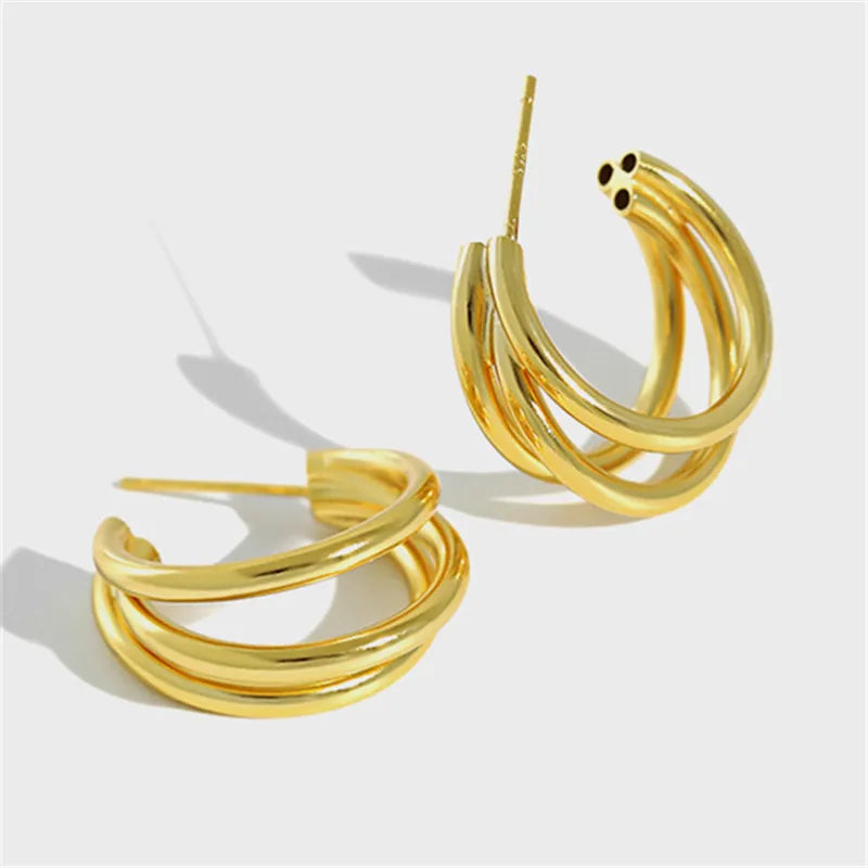 925 Silver Multi-layer Circle Stud Earrings Women Wedding Party Jewelry