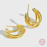 925 Silver Multi-layer Circle Stud Earrings Women Wedding Party Jewelry