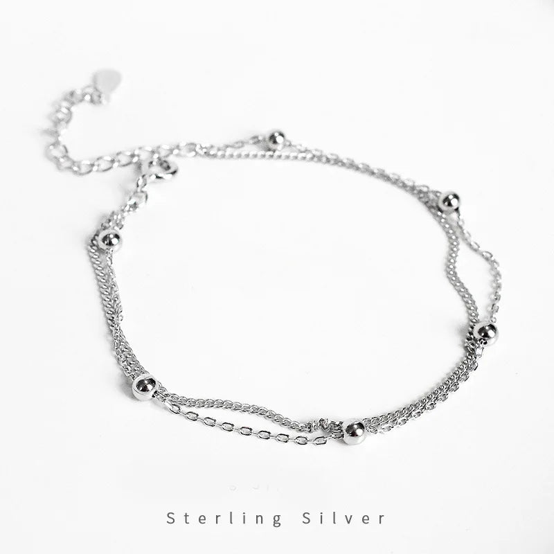 925 Silver Bohemian Round Bead Double Bracelet Party Jewelry Gift