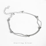925 Silver Bohemian Round Bead Double Bracelet Party Jewelry Gift