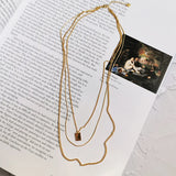 925 Silver Bohemian Square Pendant Multi-layer Necklace Women Holiday Jewelry
