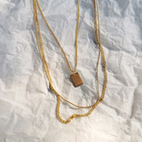 925 Silver Bohemian Square Pendant Multi-layer Necklace Women Holiday Jewelry