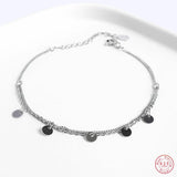 925 Silver Boho Disc Accessory Double Layer Bracelet Women Adjustable