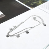925 Silver Boho Disc Accessory Double Layer Bracelet Women Adjustable