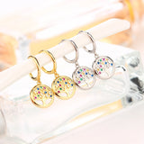 925 Silver Tree of Life Rainbow Zircon Hoop Earring