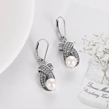 925 Silver Vintage Dangling Earrings Women Boho Shell Simulated-pearl Zircon