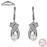 925 Silver Vintage Dangling Earrings Women Boho Shell Simulated-pearl Zircon