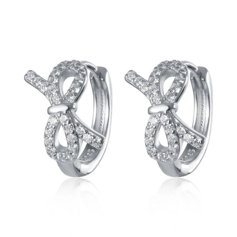 925 Silver Bow CZ Hoop Earrings Women's Jewelry