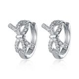 925 Silver Bow CZ Hoop Earrings Women's Jewelry