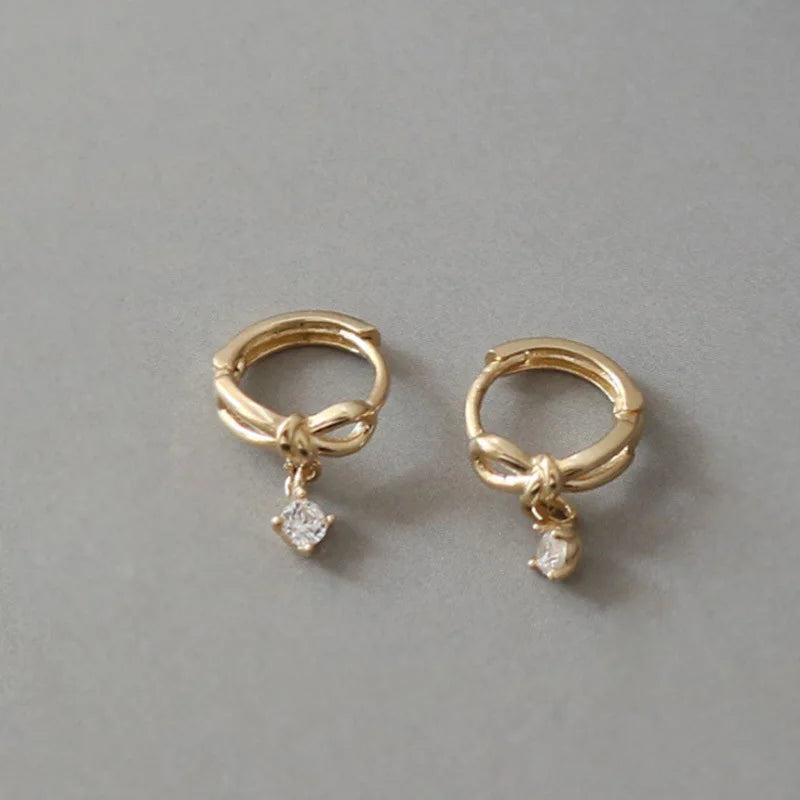 925 Silver Bow Earrings Zircon Pendant European Style