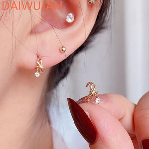 925 Silver Bow Earrings Zircon Pendant European Style