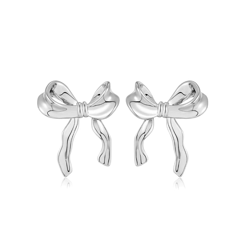 925 Sterling Silver Bow Earrings 18K Irregular Stud Kpop Y2k Accessories