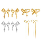 925 Sterling Silver Bow Earrings 18K Irregular Stud Kpop Y2k Accessories