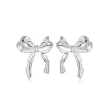 925 Sterling Silver Bow Earrings 18K Irregular Stud Kpop Y2k Accessories