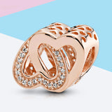 925 Silver Bow Hearts Mum Bead Pendant Spacer Charms Rose Fit Bracelets