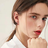925 Silver Bow Knot Stud Earrings Red CZ Rose Plated Women's Jewelry Gift