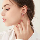 925 Silver Bow Knot Stud Earrings Red CZ Rose Plated Women's Jewelry Gift