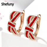 925 Silver Bow Knot Stud Earrings Red CZ Rose Plated Women's Jewelry Gift